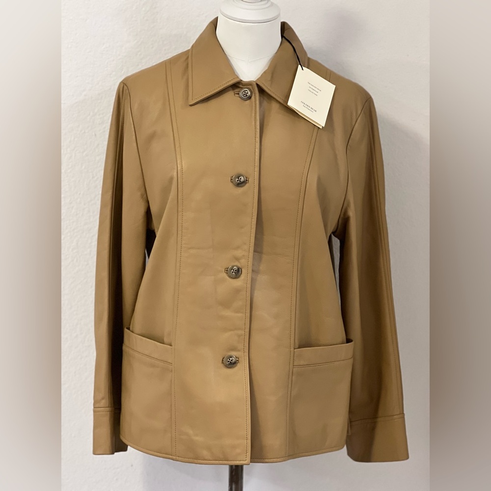 Tan Button-Up Leather Jacket